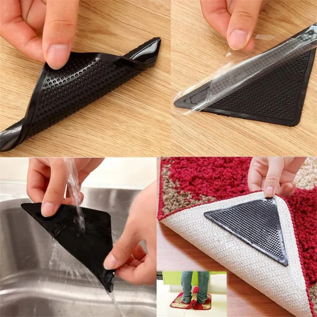 4pcs Set Carpet Pad Non Slip Silicone sticker Gel Black Sticking Rug