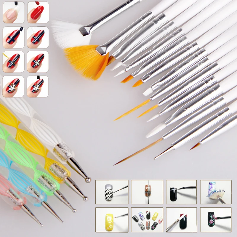 

1Set Hot Sale Design Painting Dotting Detailing Nail Art Pen Brushes Bundle Tool Kit Set Nail Brush 20pcs/Set Nail Styling Tools