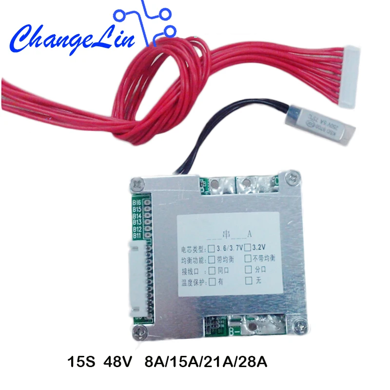 Защитная плата для аккумуляторов 15S 48 В 8A / 15A 21A /28A Li Ion Lipo Lifepo4 с балансиром и