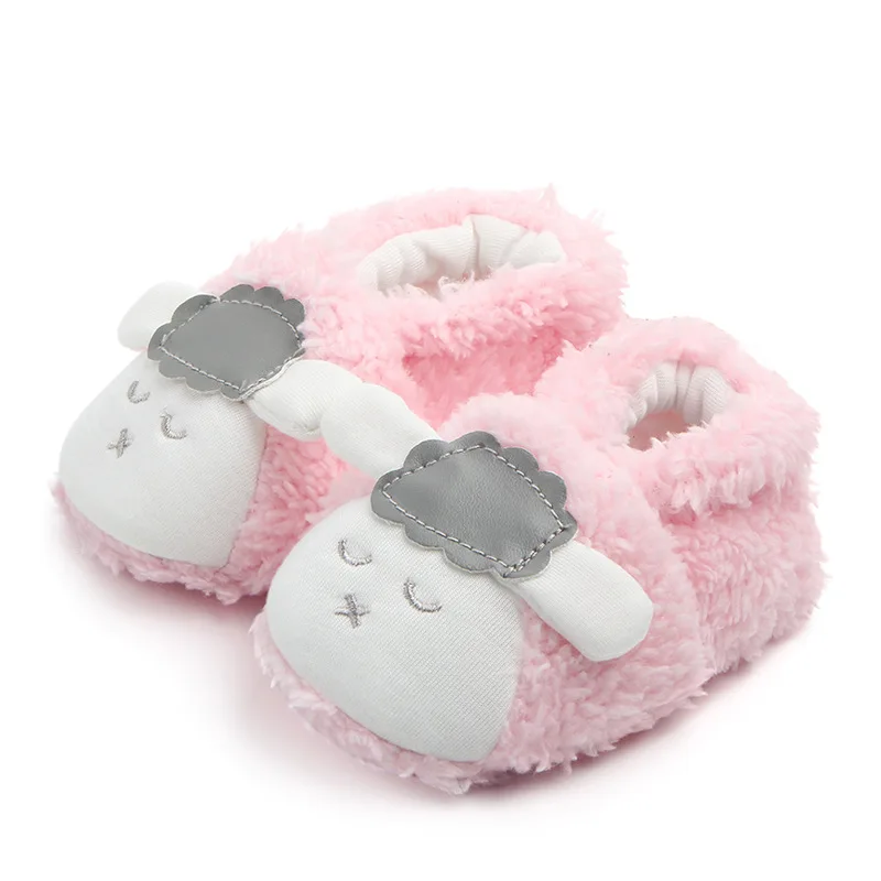 Keep Warm Winter coral velvet shoes cute cartoon sheep prewalker with soft bottom