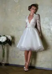 Новая Мода 2017 line свадебное платье de noiva принцесса платье сексуальные кружева короткое свадебное платье на заказ быстрая доставка