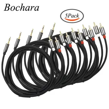 

Bochara 3.5mm Jack Male to 2RCA Male Audio Cable Foil+Braided Shielded For Speakers Amplifier 5Pack