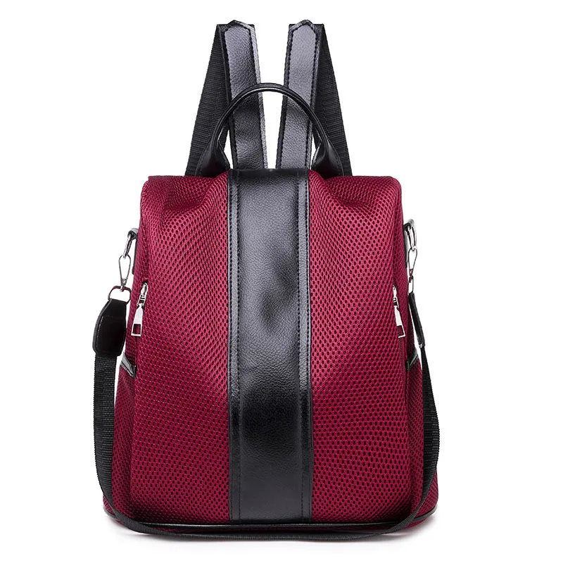 Женский рюкзак женская сумка через плечо анти вор школьные рюкзаки для девочек-подростков дорожные Лоскутные сетчатые сумки mochila XA471H - Цвет: Red