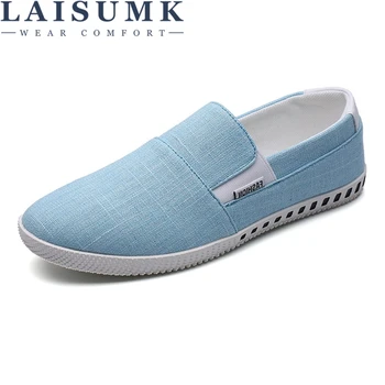 

LAISUMK Summer Classic Men Canvas Shoes Breathable White Casual Vulcanized Shoes Men Slip-On Breathable Flats For Men Zapatos