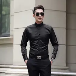 Молодежная Корейская версия прилива тонкая мужская белая рубашка новая мужская рубашка с длинными рукавами сплошной цвет Бесплатная