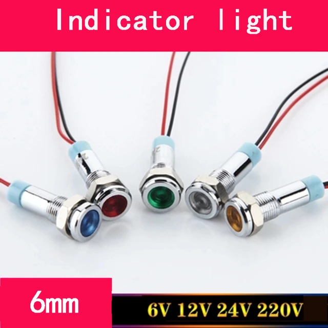 Voyant LED, lampe de signalisation, 6V, 12V, 24V, 220V, 6mm - AliExpress