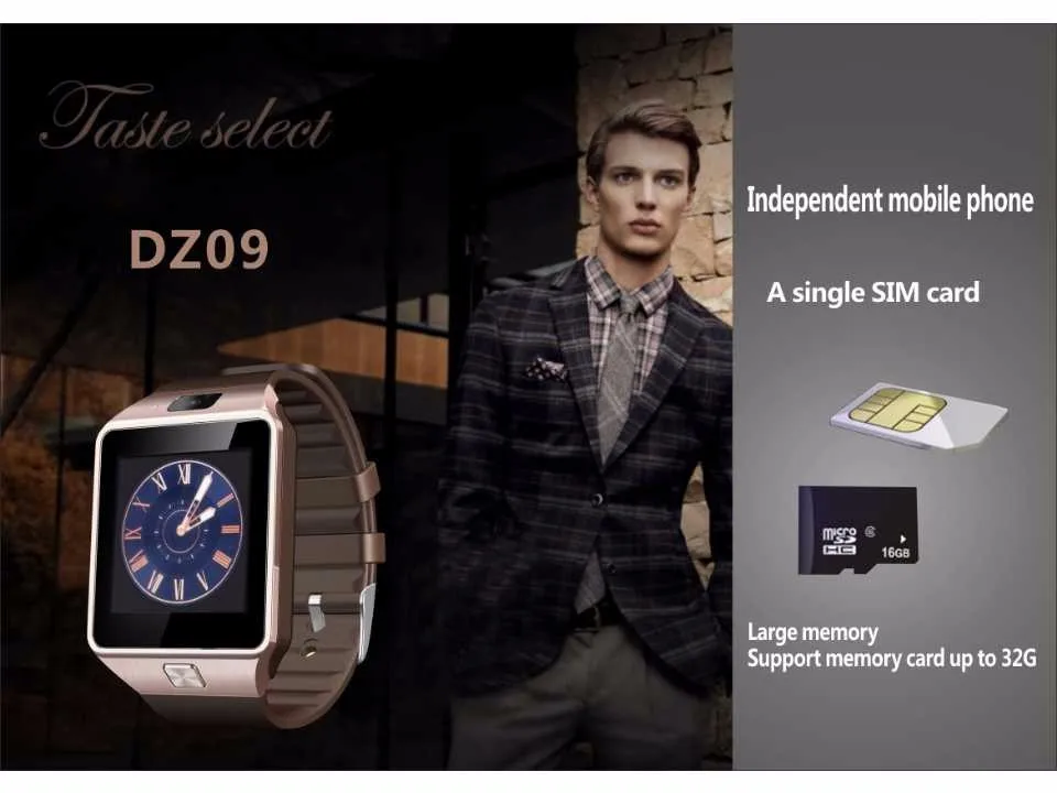 Smart Watch Ur med SIM-kortplads Push-meddelelse Bluetooth-forbindelse Android-telefon bedre end DZ09 Smartwatch Herreur