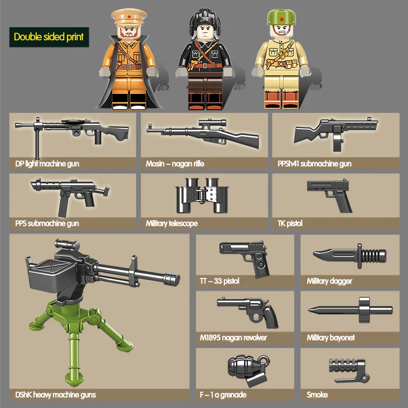 818 PCS WW2 Military Soviet Russia KV 2 Tank Building Blocks Soviet Soldier figures Weapon accessor
