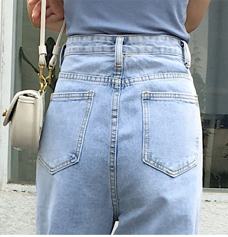 Jielur женские дырявые джинсы хипстер Свободная юбка-карандаш с завышенной талией джинсы женские джинсовые брюки новые Spodnie Damskie Blue синие джинсы Femme