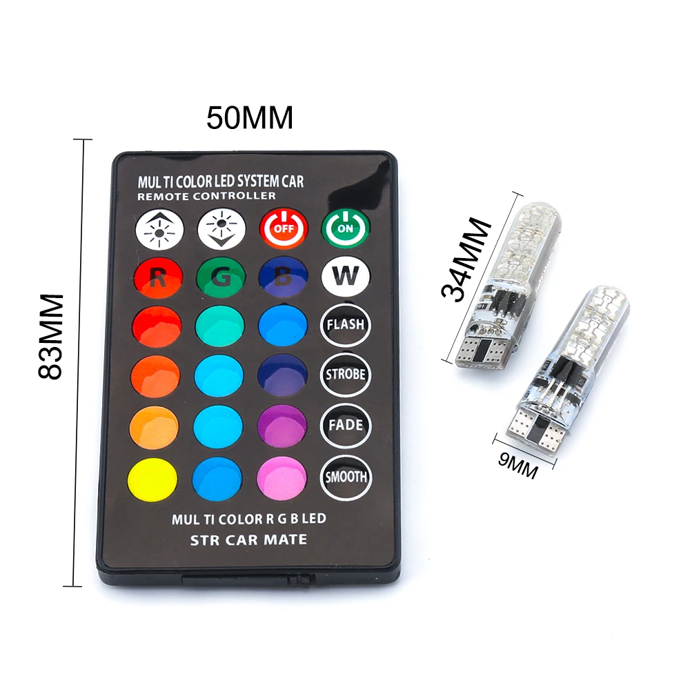 2 шт. Универсальный Автомобильный RGB светодиодный 12 В T10 5050 6SMD пульт