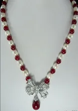 Натуральный белый жемчуг красный драгоценный камень бабочка застежка кулон Цепочки и ожерелья белый покрытием Свадебные широкий часы крылья королева