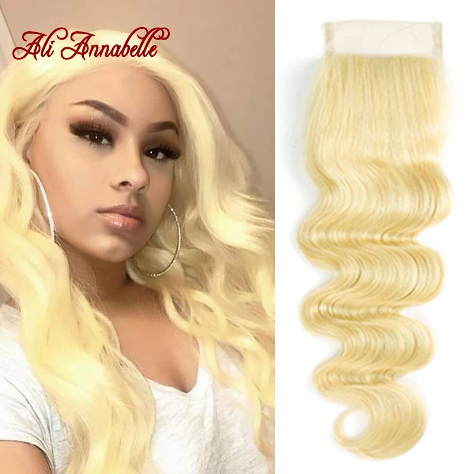 613 Body Wave Human Hair Closure Brazilian 4*4 Lace 100% Bleached Knots With Baby | Шиньоны и парики