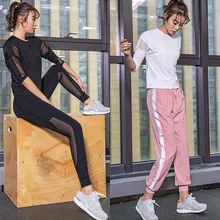 Новинка, сексуальные спортивные топы для спортзала, женская футболка для фитнеса, женская черно-белая футболка с рукавом 3/4, топ для йоги, сетчатый Женский тренажерный зал, топы, спортивная одежда для женщин