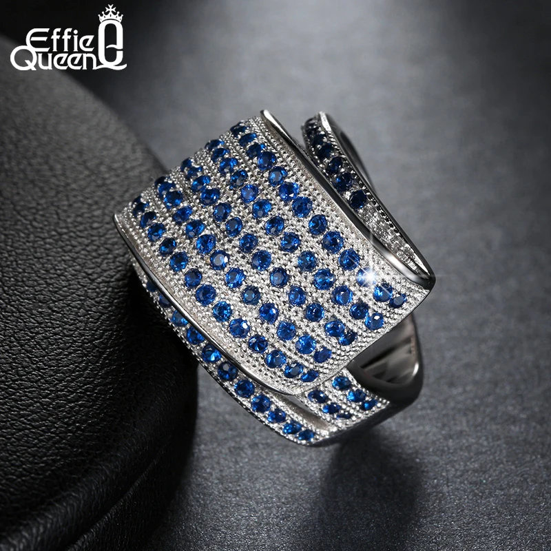 Effie Queen New Arrival Unique 114 Micro Blue Zircon Pave Setting Finger Ring Wedding Party Elegant