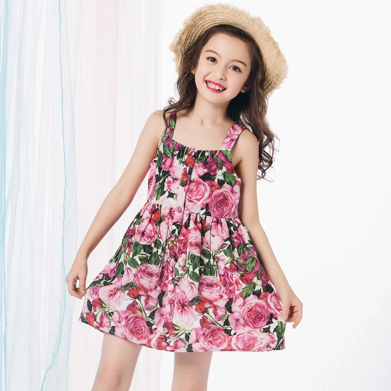 Daiyi Girls Above Knee Dress Cute Pink Print Mini Dress For 4 12 Years ...