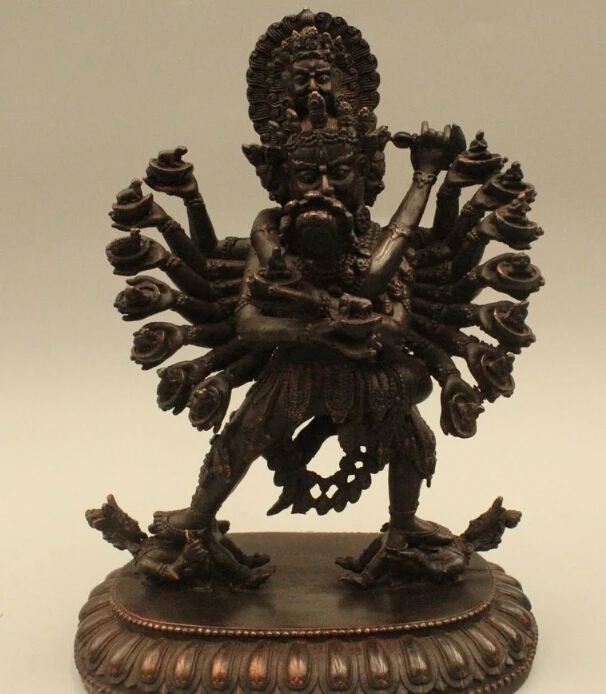 

free 12"Chinese Tibet Tibetan Buddhism Bronze Old Kalachakra Buddha Statue fast