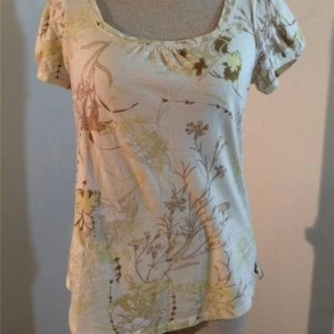 Caribbean Joe knit top size S small yellow floral print blouse cotton blend (4)