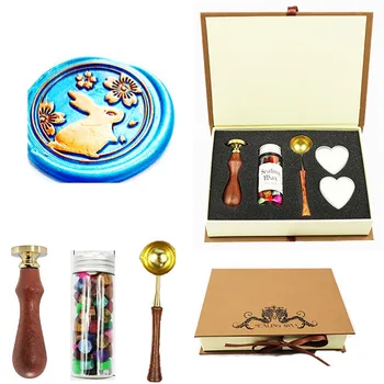 

Save the Date Flowers Wreath Wax Seal Stamp Kit Gift Book Box Rosewood handle ,Wedding Invitations Seal Stamp