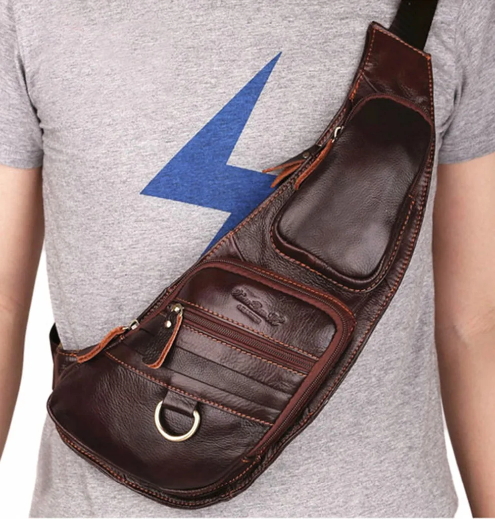

100% Genuine Leather Real Skin Retro Men Shoulder Messenger Bag Brand Famous Travel Male Trend Ox Horn Sling Chest Back Pack