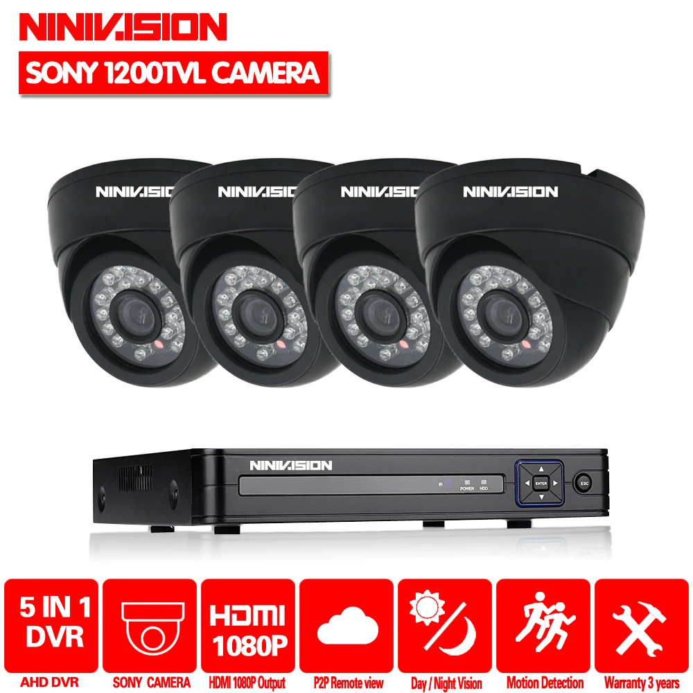 Black Dome sony 1200TVL 720P HD indoor Home Security Camera System 4CH
