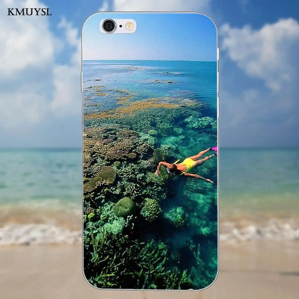 Мягкий ТПУ Новый Модный Большой Барьерный риф для iPhone X 4 4S 5 5C SE 6 S 7 8 Plus Galaxy S5 S6 S7 S8