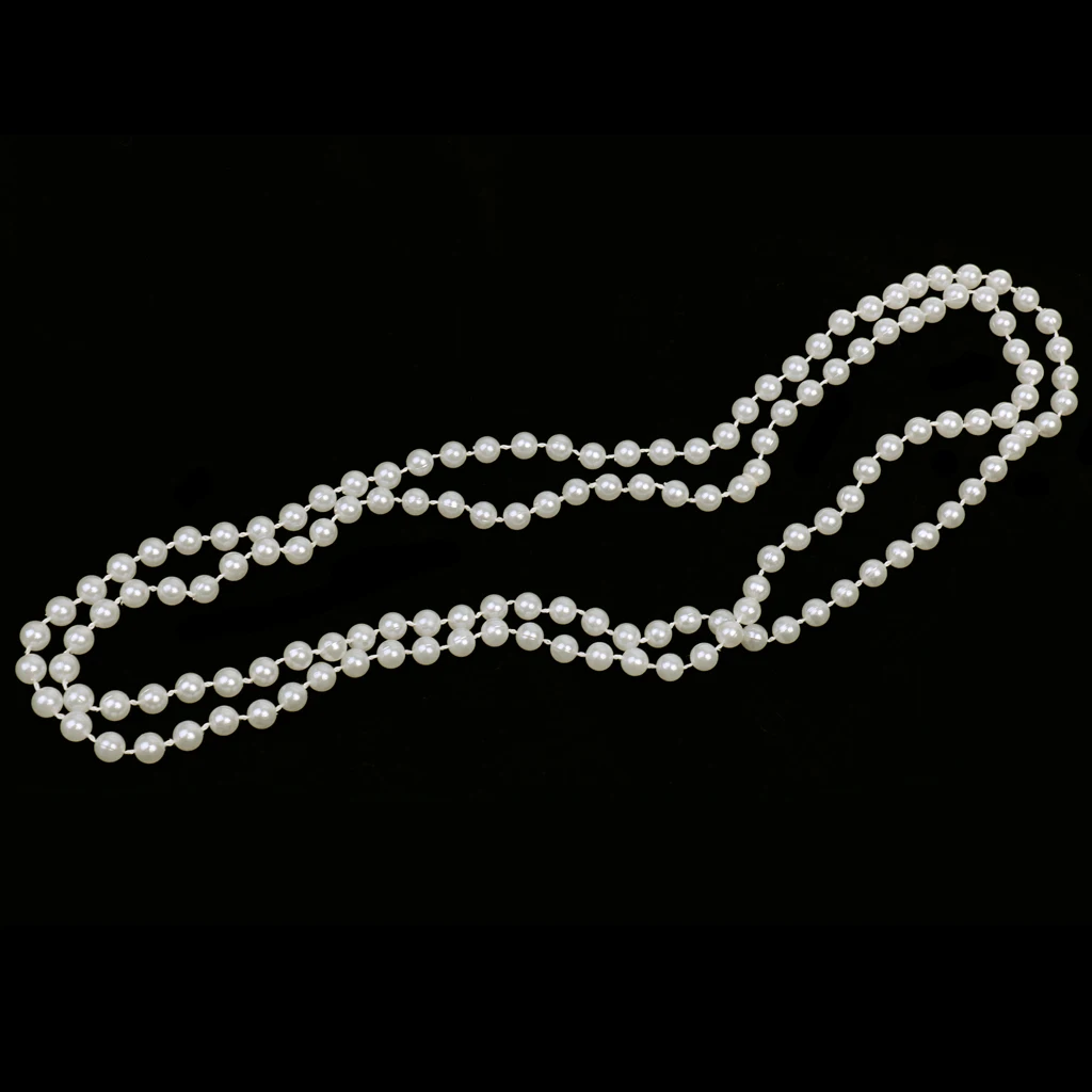 2x Long White Pearls Necklace Flapper Girls Fancy Dress Costume Accessories