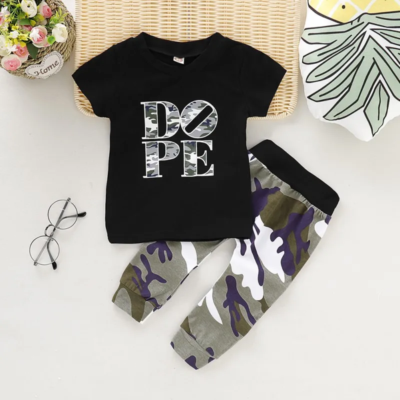 

2pcs Toddler Baby Boy Clothes Short Sleeve T-shirt Tops +Camouflage Long Pants Outfits children Set roupa infantil boys clothing