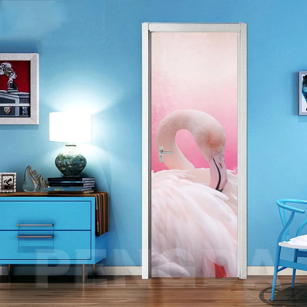 Home Decoration 3D Sticker Flamingos Sea View Picture Self Adhesive Decal Waterproof Paper For Living Room Door Print Art Poster - Цвет: Door XJNN5625-03