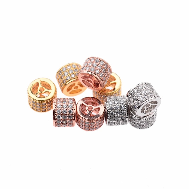 

Fashion Micro Pave Black Zirconia Round Tube European Charms Spacer Windmill Beads Hollow Bracelet Findings Making Wholesale