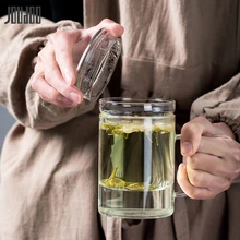 JOUDOO, круглая, прямая, стеклянная бутылка для воды, высокая емкость, чашка со стеклянным фильтром, для офиса, дома, чая, посуда для напитков, чашка, 35