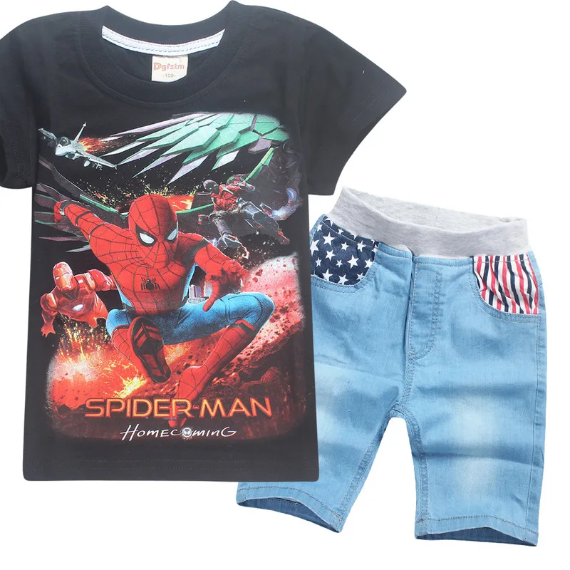 2018 комплекты летней одежды для мальчиков 100% хлопок детская футболка +штаны, 2 предмета детские спортивные костюмы для маленьких мальчиков