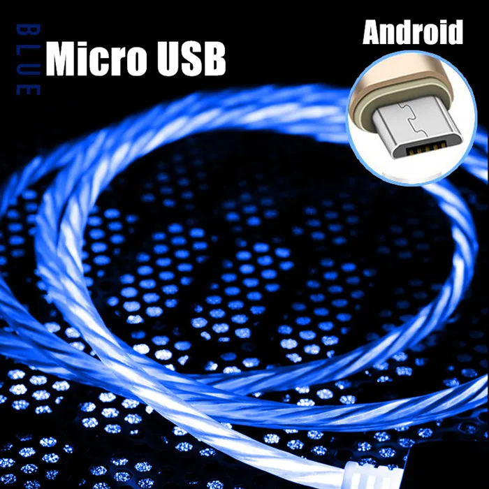 Blue for Micro USB Светодиодный кабель для быстрой зарядки 3А для iphone X XS 7 8 6S Plus type C и все микро-usb для устройств на аndroid кабель для samsung Xiaomi huawei - Цвет: Blue for Micro USB