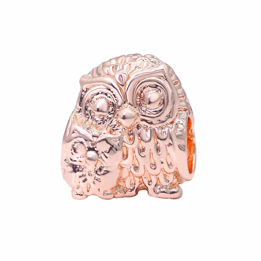 

2018 spring new free shipping mother's day gift 1pc ROSE GOLD owl diy loose bead Fits European pandora Charm Bracelets A343