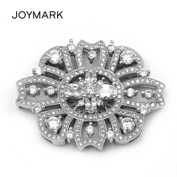 

New Multi-Row Flower Shape 925 Sterling Silver Zircon Micro Pave Pearl Necklace Jewelry Link Connectors SLJQ-CZ002