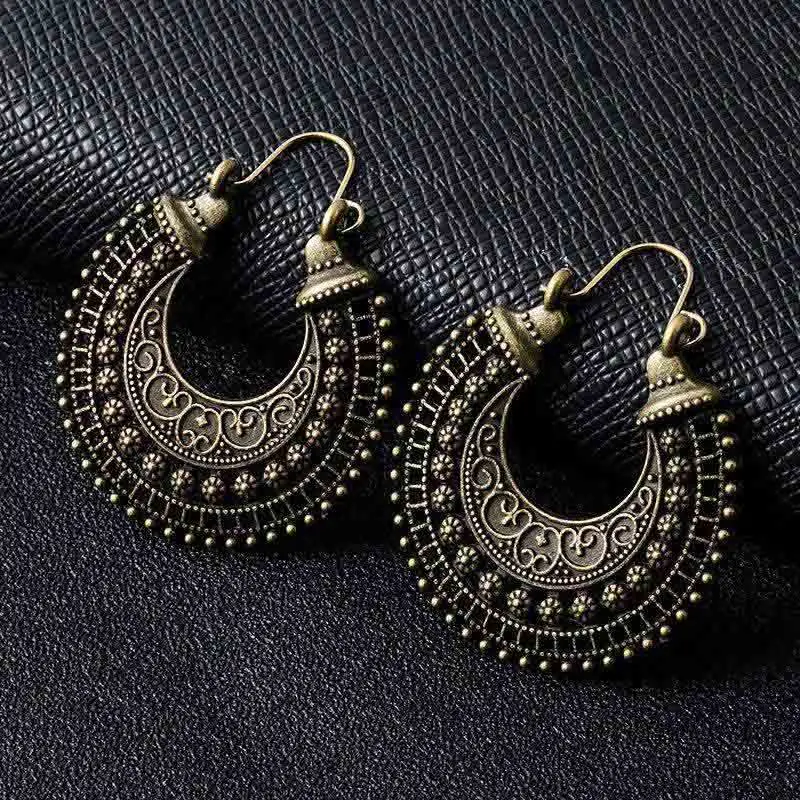 Индийские племенные латунные серьги, висячие серьги в форме цветка, украшенные вихрем «цыганские» серьги для женщин, богемные Винтажные серьги EAR00C000B01B - Окраска металла: Antique Bronze