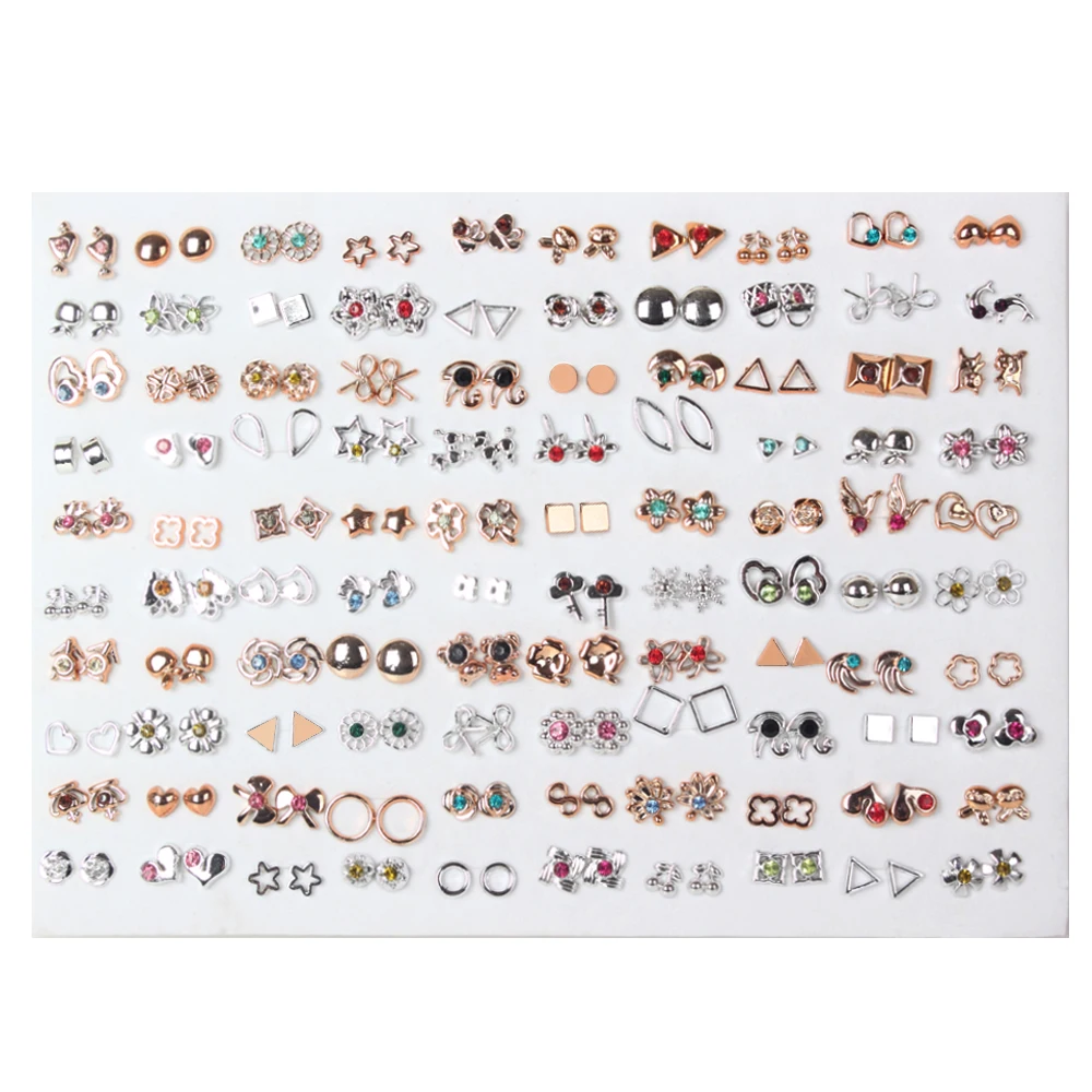 SLZBCY 100 пар микс Стиль Кристалл геометрические маленькие серьги-гвоздики набор для женщин девочек бабочка Звезда Детская серьга модные ювелирные изделия