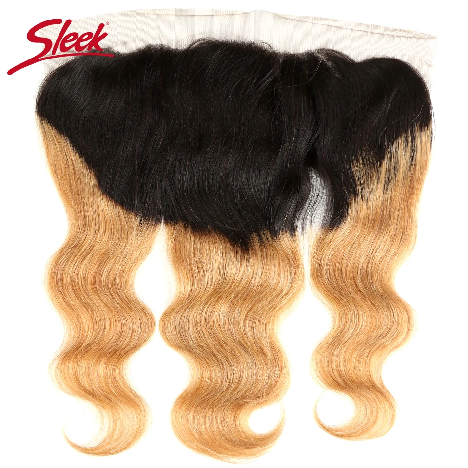 

Sleek Brazilian Body Wave Hair 13x4 Lace Frontal Closure Ombre T1B/27 100% Remy Human Hair Natural Color Free Part Lace Closure
