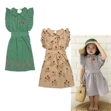 Детские платья, лето, Брендовое платье без рукавов с оборками для девочек, новая модная одежда для маленьких девочек