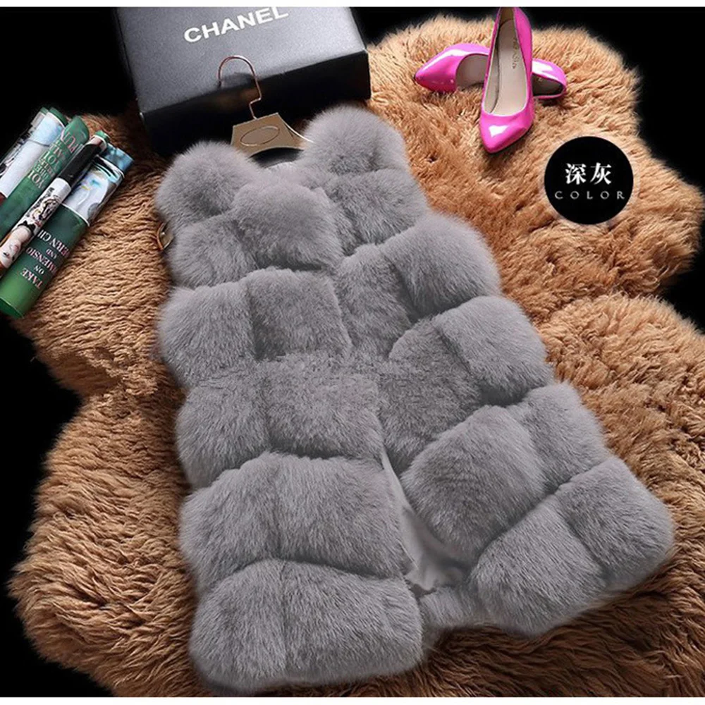 2019 New Fashion Women Faux Fur Coat Winter Casual Warm Slim Sleeveless Faux Vest Winter Fox Fur Jacket Women Casaco Feminino
