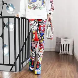 Модные европейские и американские утепленные Джинсы Леггинсы Activewear панк Рок тренировки Леггинсы Mujer печатных Леггинсы