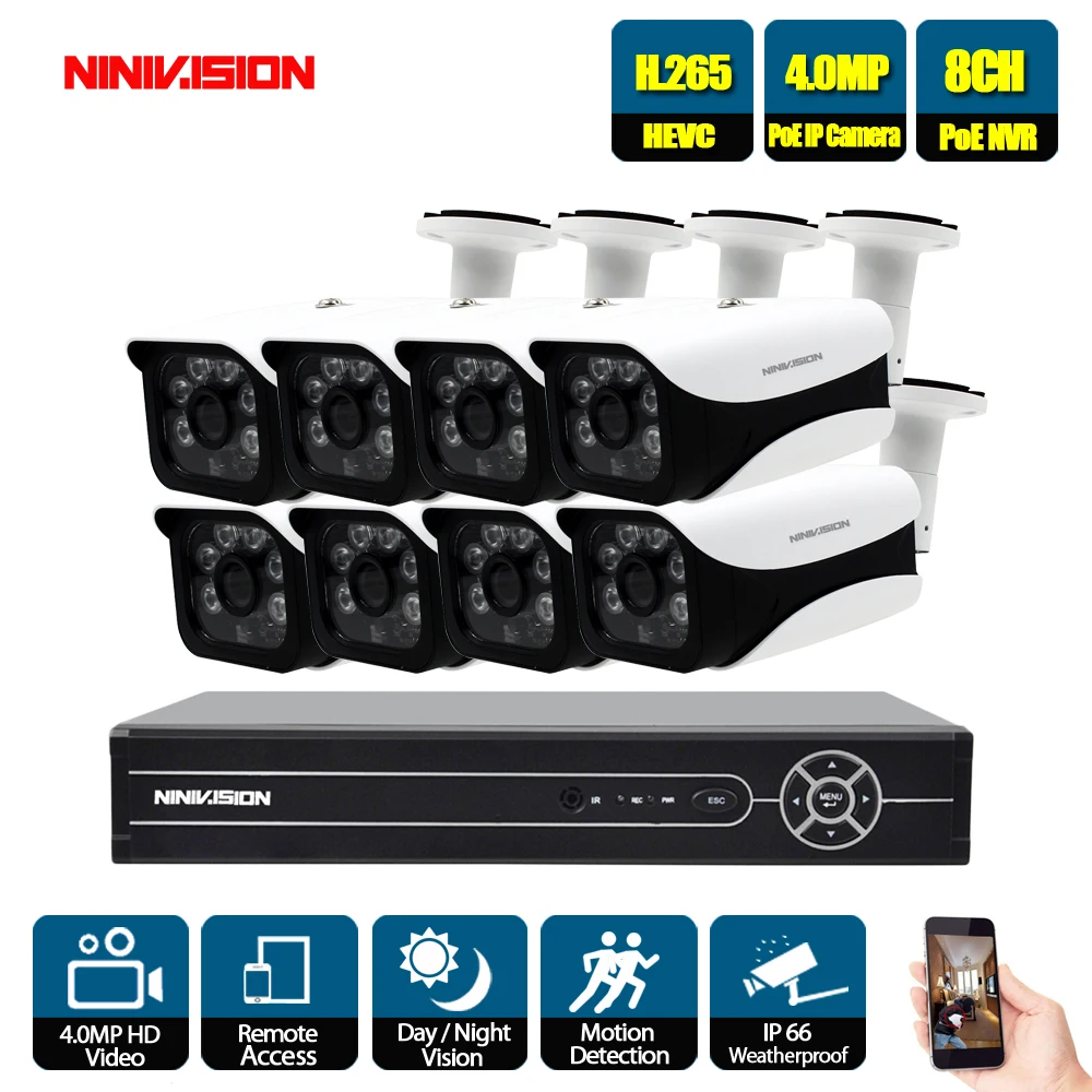 NINIVISION 8CH 5MP POE камера NVR комплект в/открытый 4.0MP PoE IP камера Аудио запись Onvif FTP CCTV системы товары теле и видеонаблюдения