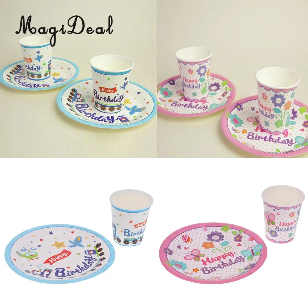 10pcs Lovely Kids Happy Birthday Cake Plate or Cups Disposable Party