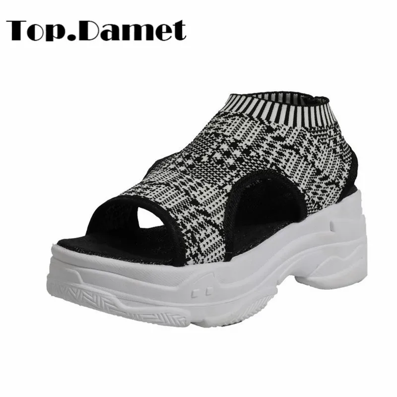 

Top.Damet Wedges Sandals Woman Fashion Summer Breathable Platform Shoes Casual High Heel Solid Color Non Slip Sandals for Girls