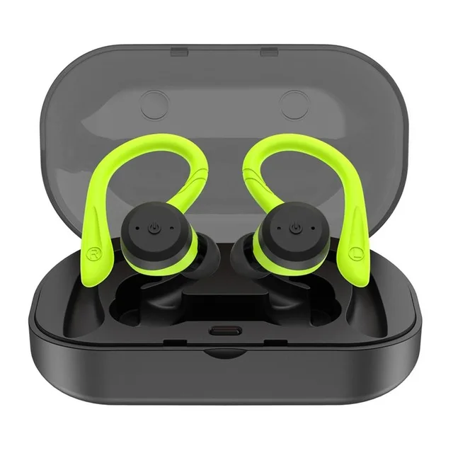 Green True Wireless Sports Earphones Bluetooth 5.0 Noise Cancelling TWS Earbuds Super Bass Earphone With Charging Box For Phone - Color: Green
