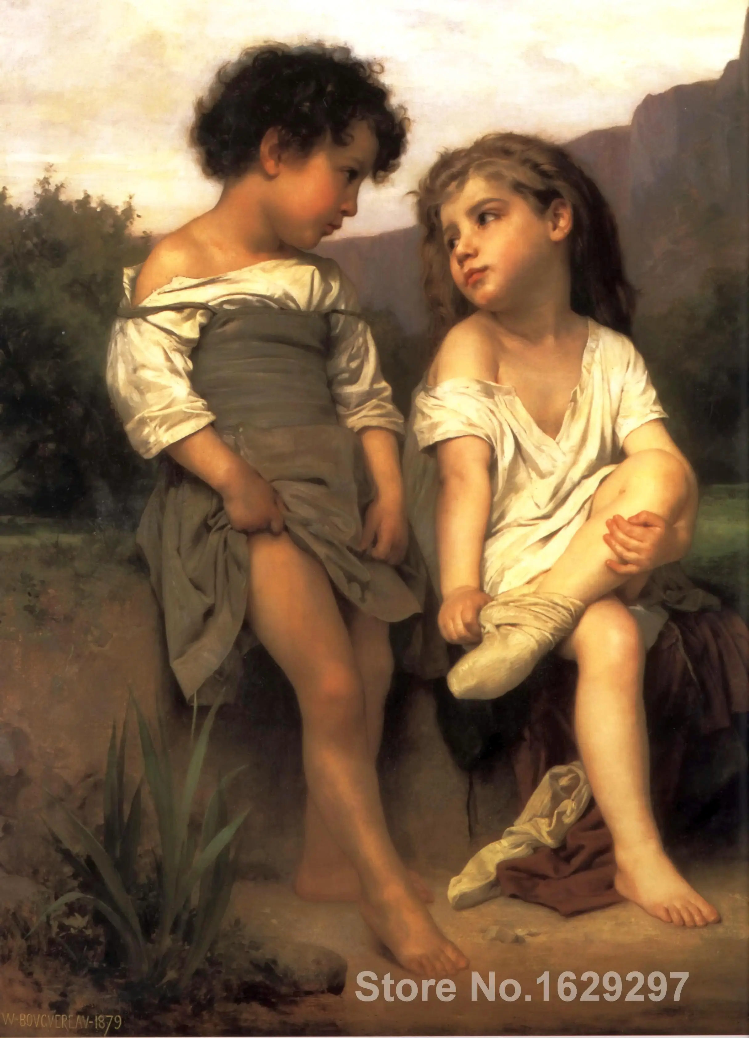 

art for sale At the Edge of the Brook by William Adolphe Bouguereau canvas Handmade High quality