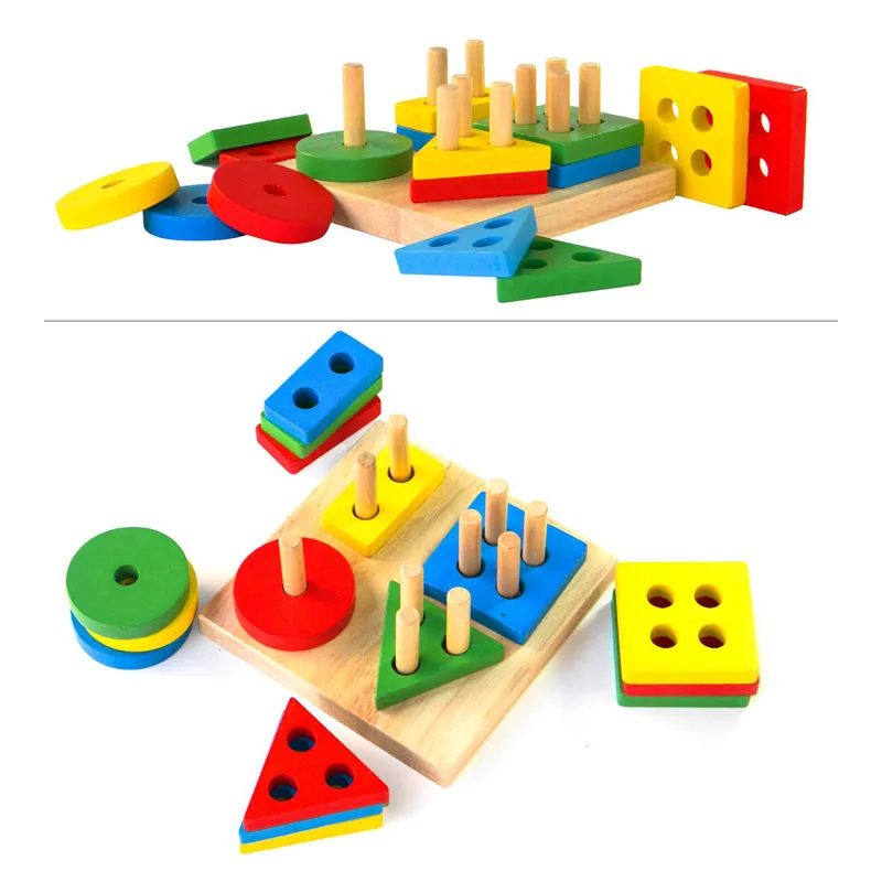 3D головоломки Деревянный Укладка Игрушки для малышей материалы montessori геометрический паззл Развивающие игрушки для ребенка сортировки игрушка