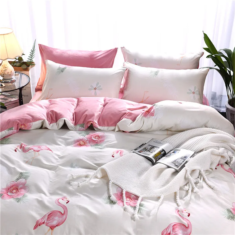 Хлопок, Модный комплект постельного белья с принтом фламинго, качественный пододеяльник, комплект наволочек, Твин, полный, двойной, queen King size, 1/3 шт