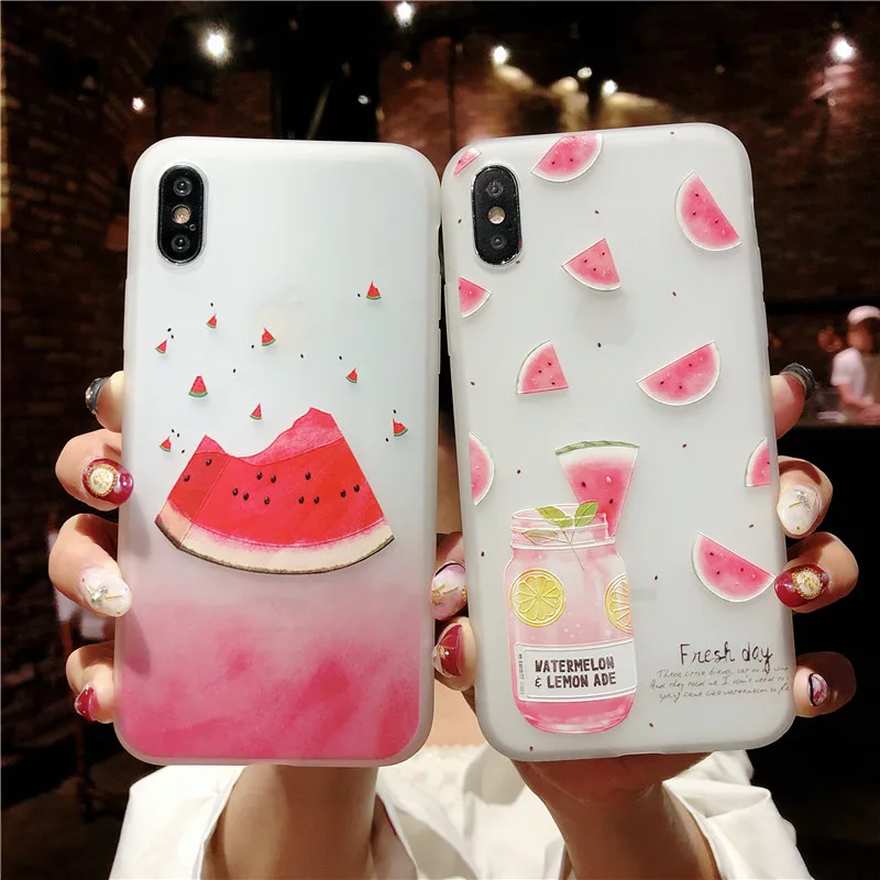 

Fashion Cute Summer Fruit Watermelon Case for iPhone X 10 8 7 Plus Slim Soft TPU Silicon Shockproof Cover for iPhone 6 6S Plus