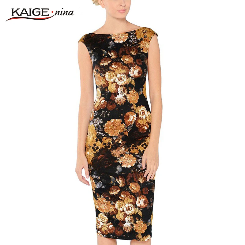 

KAIGE NINA Women Sexy Autumn&Winter Print Dress Casual Knee-Length Fashion Dress Backless Slim Plus Size Vintage Vestido 2157 a