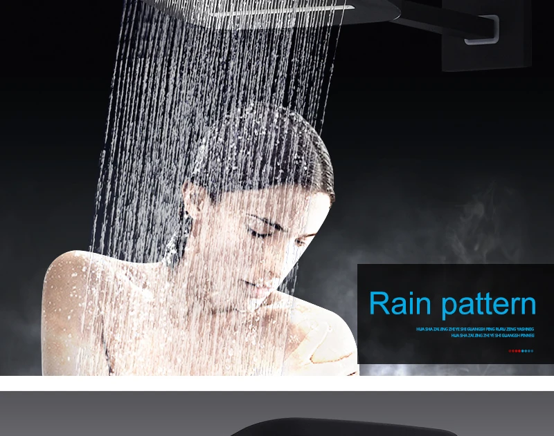 DCAN Brass Black Bathroom Rain Waterfall Shower Panel Set Thermostatic Massage System Tub Faucet with Jets & Hand Shower System (5)